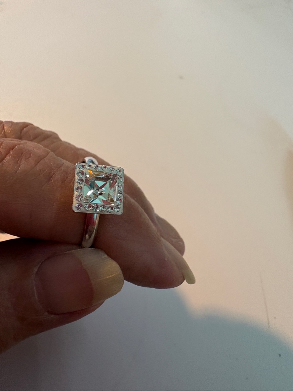 Square Halo CZ Solitaire Ring in Silver Size 8